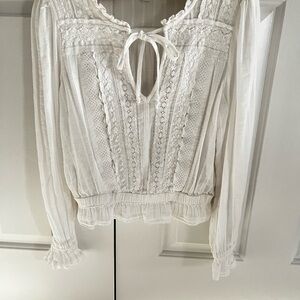 American Eagle Outfitters White Lace Peasant Top